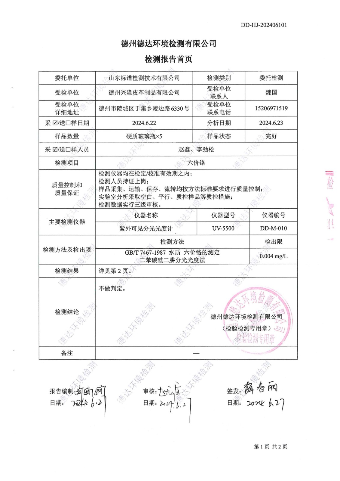 2024年6月份檢測報告